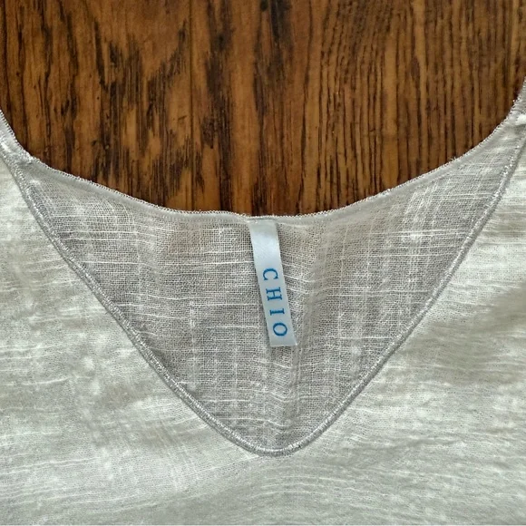 CHIO Di Stefania Cotton & Silver Lurex Knit Top with Lace Detail - Picture 3 of 3